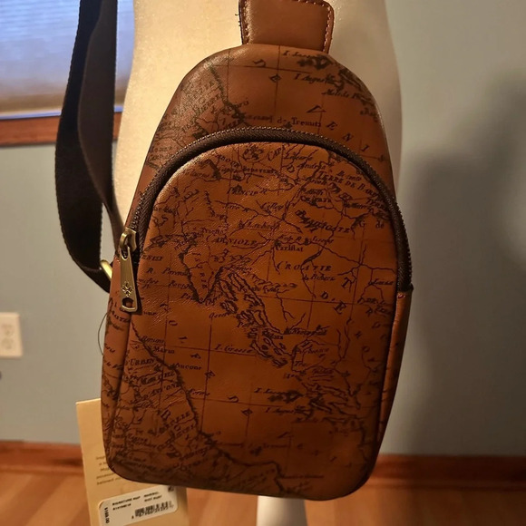 Patricia Nash Marisol European Map Leather Sling Bag Riot Rust NWT - Picture 6 of 13
